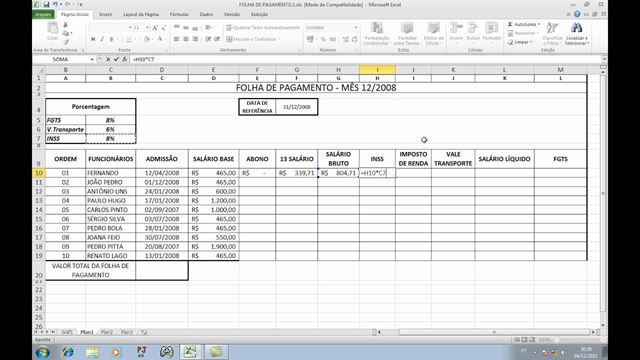 Como fazer uma folha de pagamento no Excel?: Formato