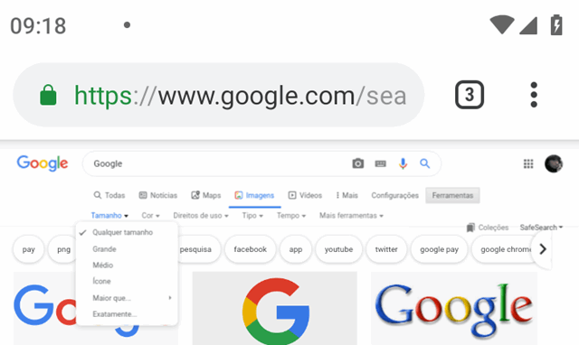 Como pesquisar uma imagem nas imagens do Google e por tamanhos
